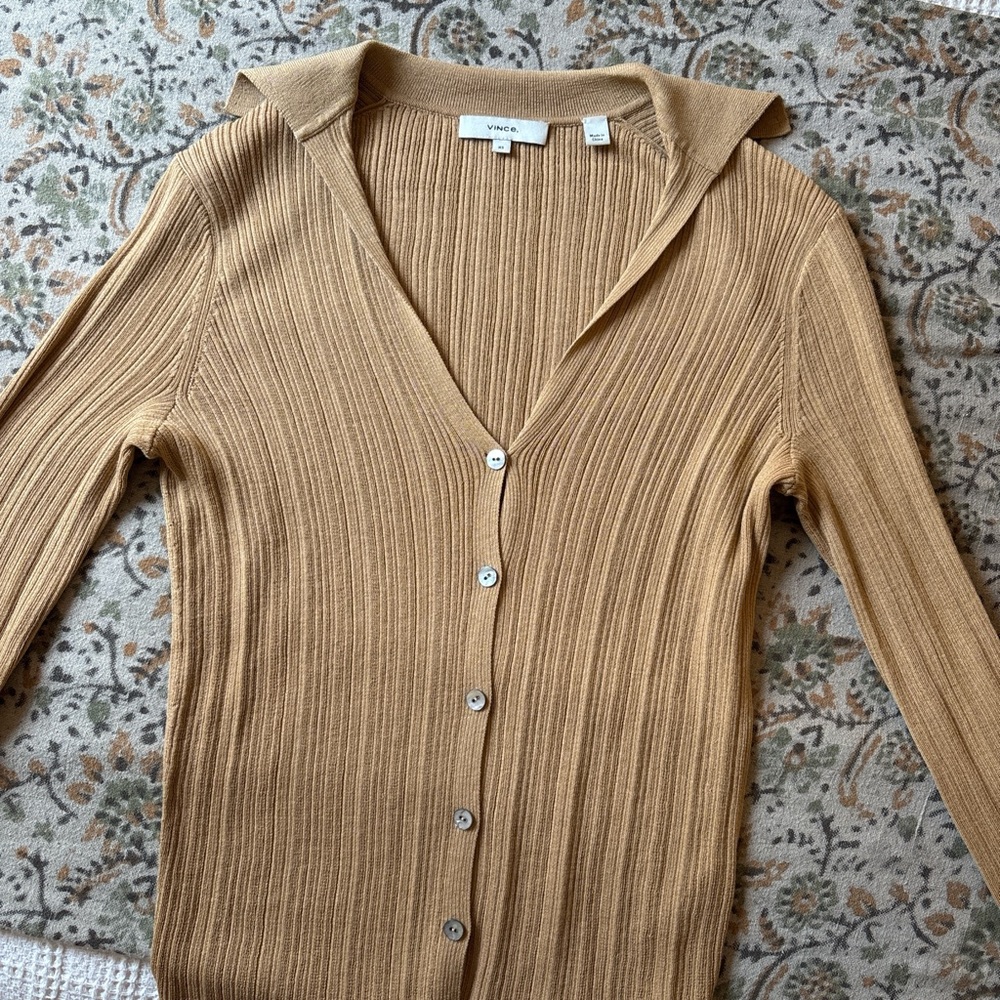 Vince Tan Ribbed Cardigan